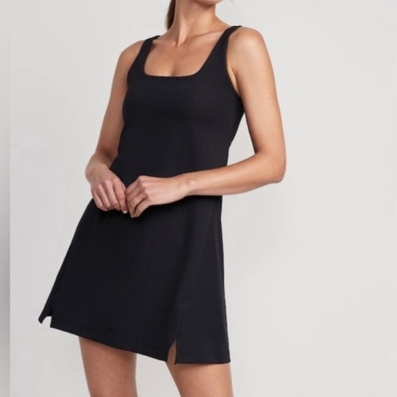 Old Navy Black PowerSoft Athletic Square Neck Dress With Shorts Sz XL NEW - Picture 1 of 14
